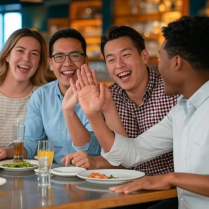 Grupa przyjaciół świętujących wspólnie podczas oglądania meczu w przytulnym wnętrzu