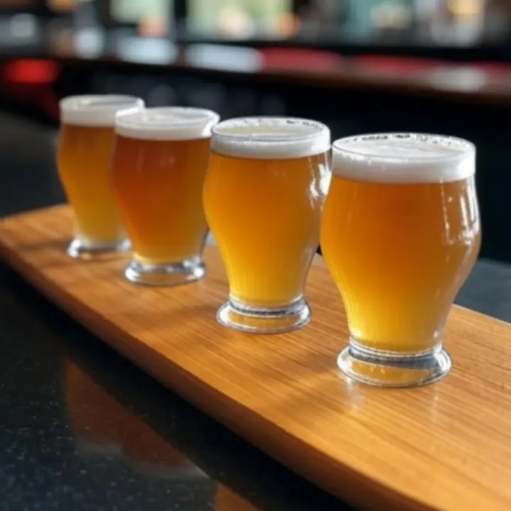 Selection of craft beers in tasting flight arrangement