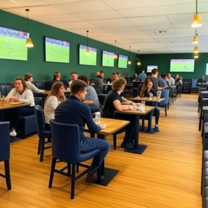 Wnętrze PLCityClub z panoramicznymi ekranami i eleganckim wystrojem