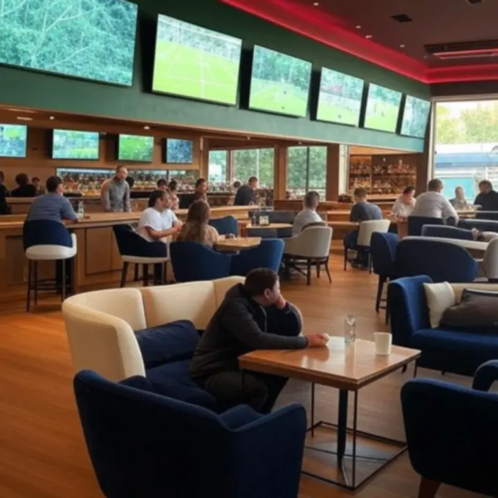 Przestrzeń główna z panoramicznymi ekranami do transmisji turniejów